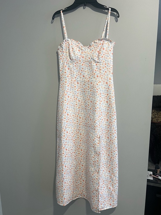 French Connection Dresses & Skirts - French Connection White Floral Slip Dress with Orange and Blue Accents